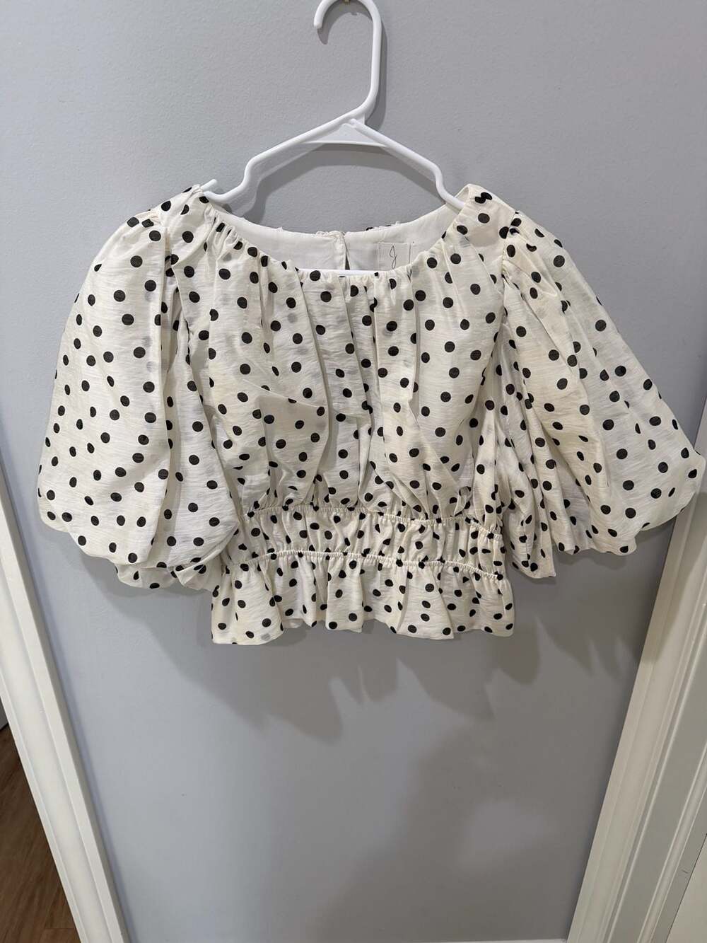 Joie Polka Dot Puff Sleeve Smocked Waist Crop Top Size M